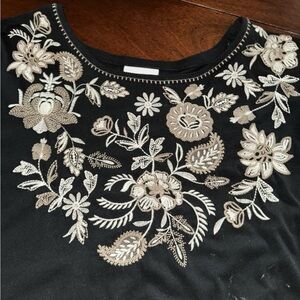 J Jill Embroidered Floral Black L/S  Top